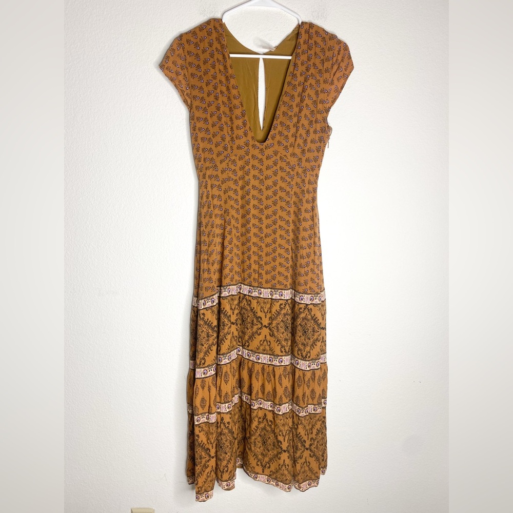 Free People Bella Notte V Neck Midi Paisley Boho Dress Size 0